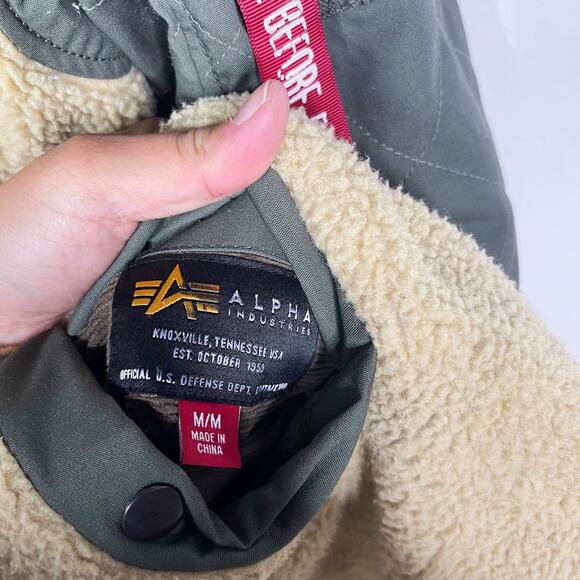 Alpha Industries Mens M Olive Green M-47 Pile Liner Long Jacket Reversible Hood - Picture 12 of 16